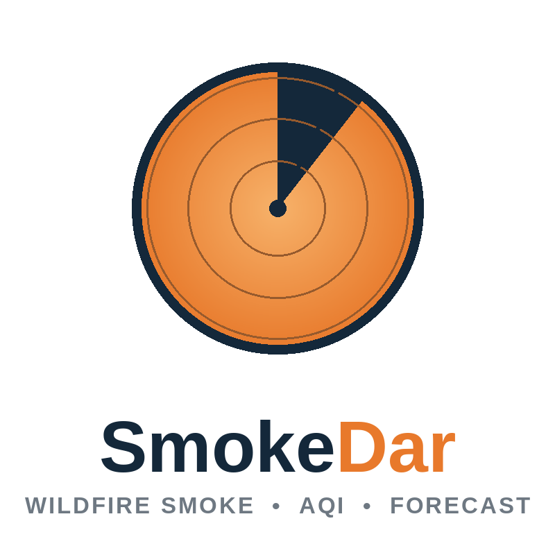 SmokeDar logo: an orange radar sweep on a dark dial, with the SmokeDar wordmark.